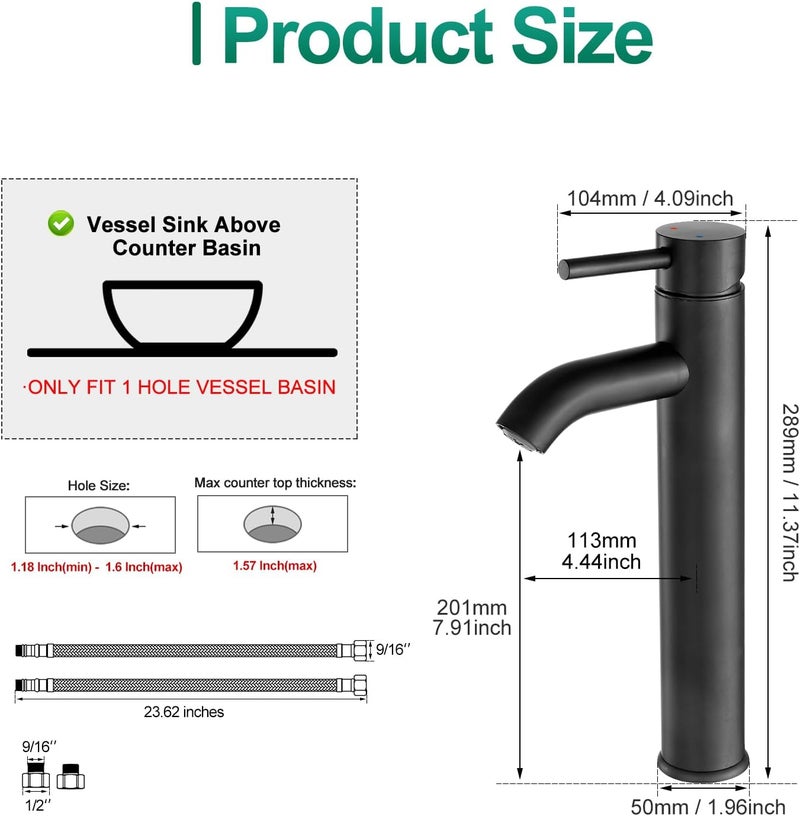 VOTON Vessel Sink Faucet Chrome Modern Tall Bathroom Faucets Single Handle One Hole Rv Vanity Lavatory Bathroom Sink Faucet - Image 5